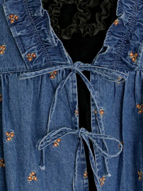 Samansa Mos2「刺繍デニムベスト」|ダウンベスト・ベスト|