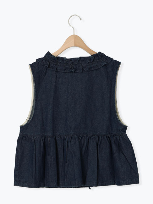 Samansa Mos2「刺繍デニムベスト」|ダウンベスト・ベスト|