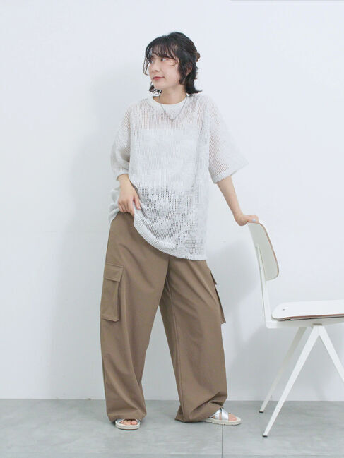 Samansa Mos2 blue「チュールフラワーコードTシャツ」|Tシャツ・カットソー|