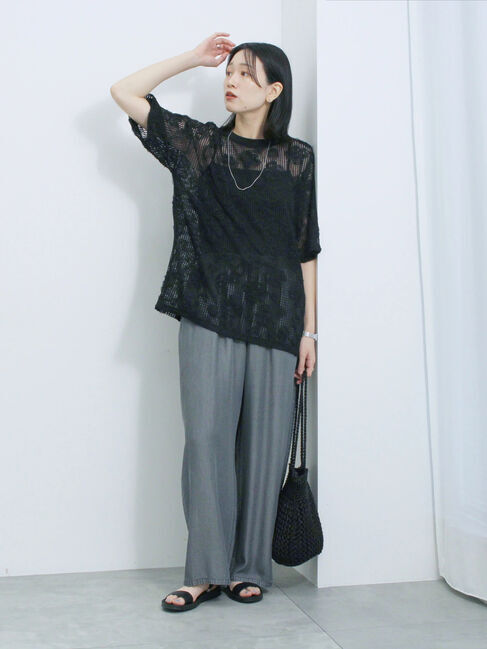 Samansa Mos2 blue「チュールフラワーコードTシャツ」|Tシャツ・カットソー|