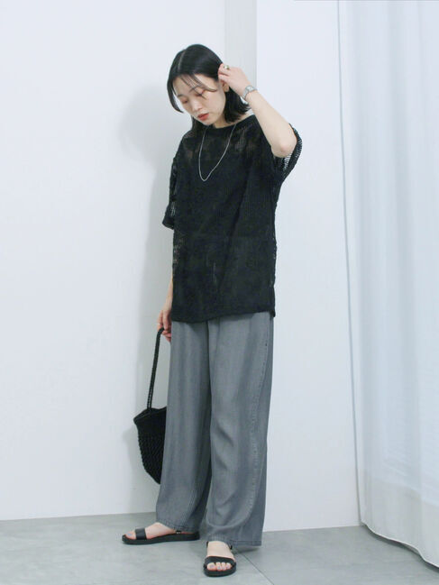 Samansa Mos2 blue「チュールフラワーコードTシャツ」|Tシャツ・カットソー|