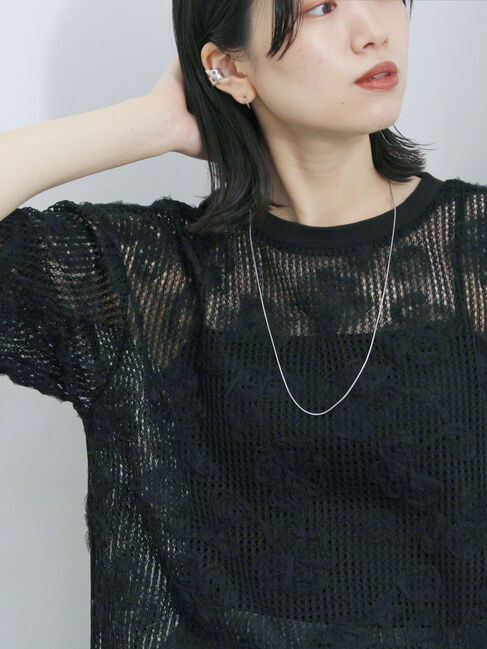 Samansa Mos2 blue「チュールフラワーコードTシャツ」|Tシャツ・カットソー|ブラック