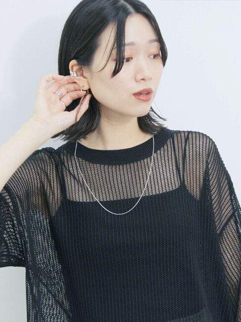 Samansa Mos2 blue「メッシュプルオーバー」|ニット・セーター|ブラック