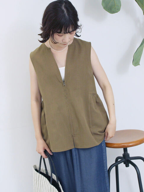 Samansa Mos2 blue「ジップベスト」|シャツ・ブラウス|