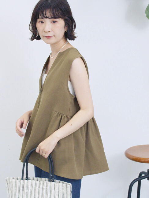 Samansa Mos2 blue「ジップベスト」|シャツ・ブラウス|