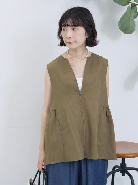 Samansa Mos2 blue「ジップベスト」|シャツ・ブラウス|