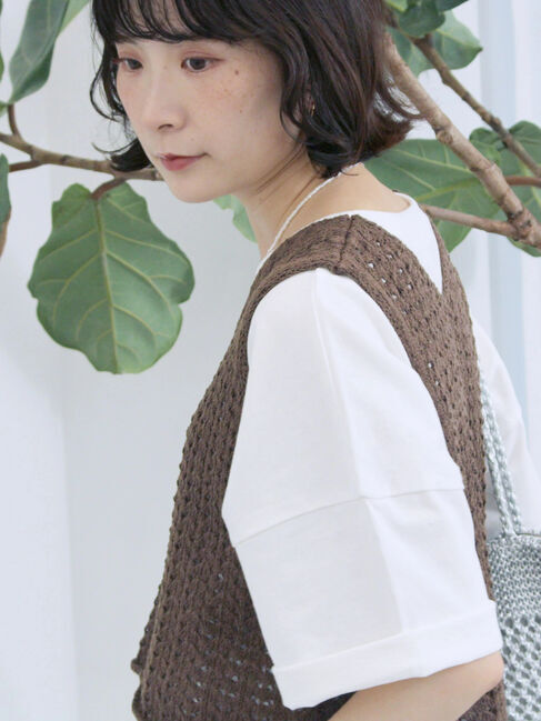 Samansa Mos2 blue「テープヤーン透かしニットベスト」|ニット・セーター|