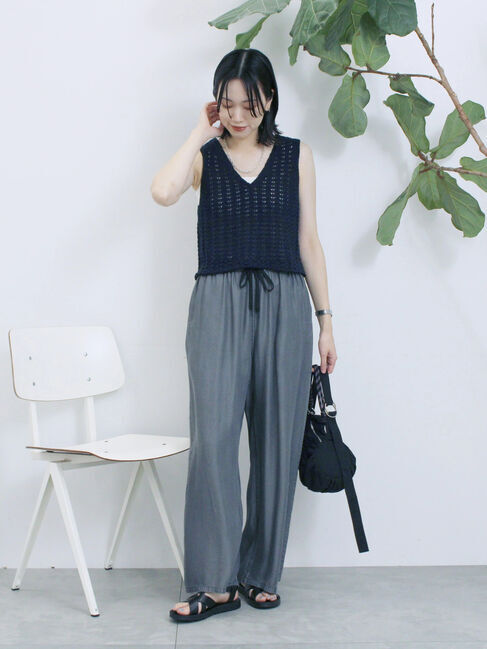 Samansa Mos2 blue「テープヤーン透かしニットベスト」|ニット・セーター|