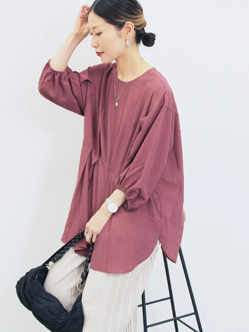 Samansa Mos2 blue「タックブラウス」|シャツ・ブラウス|プラム