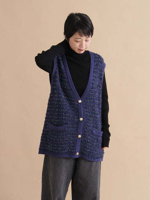 sm2rhythm「ツイード風ニットジレ」|ダウンベスト・ベスト|ネイビー