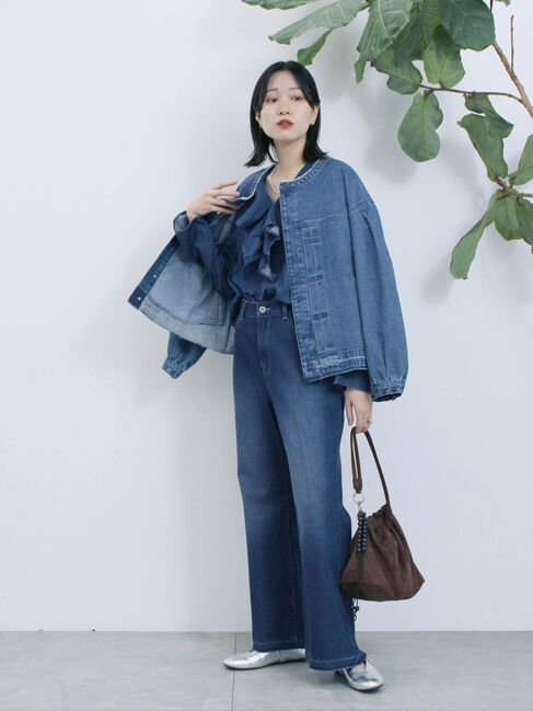 Samansa Mos2 blue「【ECO DENIM 】フリルブラウス」|シャツ・ブラウス|