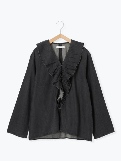 Samansa Mos2 blue「【ECO DENIM 】フリルブラウス」|シャツ・ブラウス|