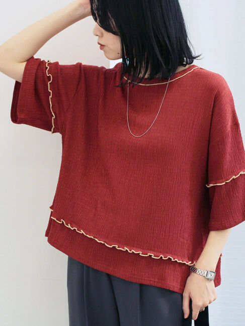 Samansa Mos2 blue「配色メローアソートプルオーバー」|Tシャツ・カットソー|