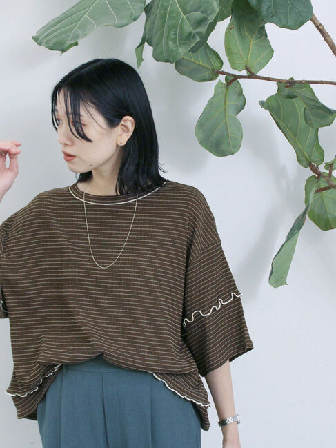 Samansa Mos2 blue「配色メローアソートプルオーバー」|Tシャツ・カットソー|