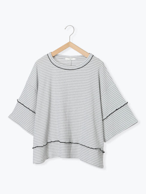 Samansa Mos2 blue「配色メローアソートプルオーバー」|Tシャツ・カットソー|