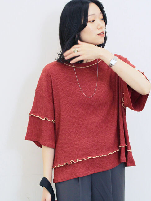 Samansa Mos2 blue「配色メローアソートプルオーバー」|Tシャツ・カットソー|