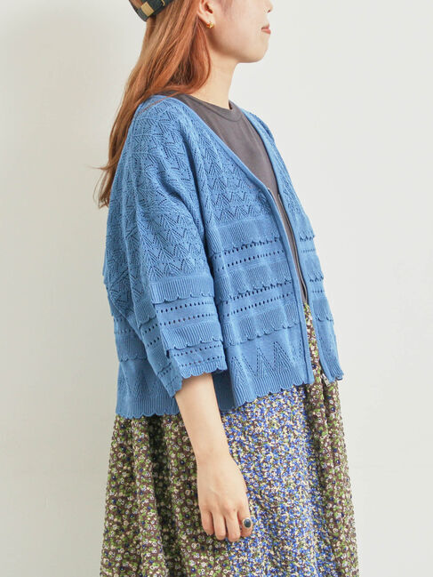 SM2「透かし編みフリル切替VネックZIPカーディガン」|カーディガン|ブルー