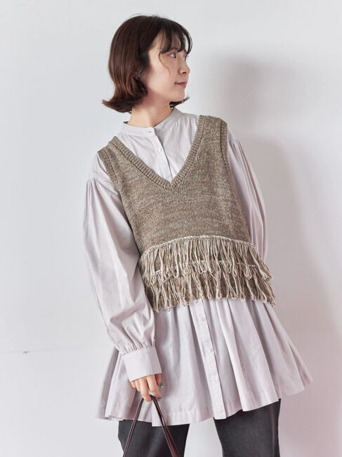 Samansa Mos2 blue「切り替えギャザーチュニックブラウス」|シャツ・ブラウス|Ｓグレー