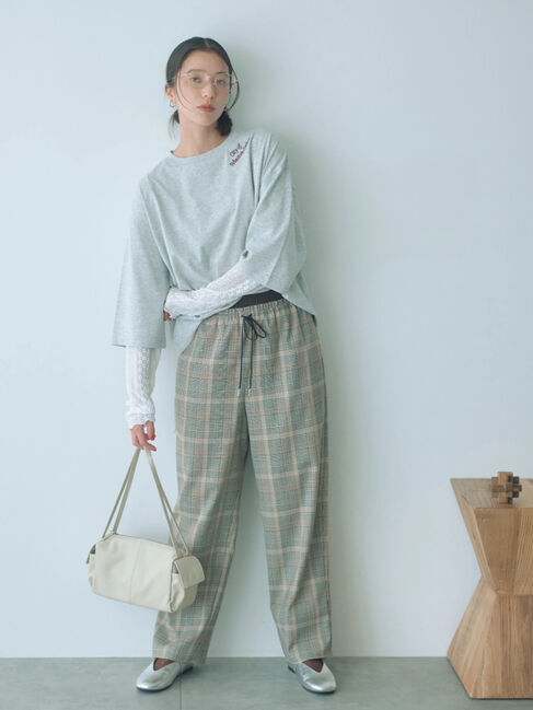 Samansa Mos2 blue「チェーン刺繍7分袖プルオーバー」|Tシャツ・カットソー|