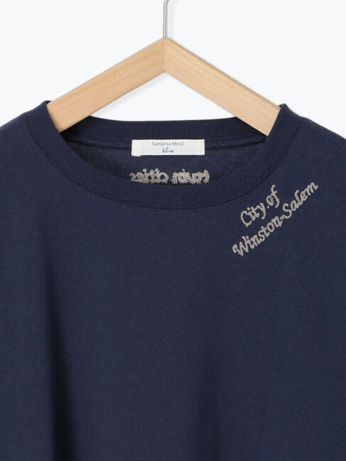 Samansa Mos2 blue「チェーン刺繍7分袖プルオーバー」|Tシャツ・カットソー|