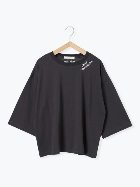 Samansa Mos2 blue「チェーン刺繍7分袖プルオーバー」|Tシャツ・カットソー|