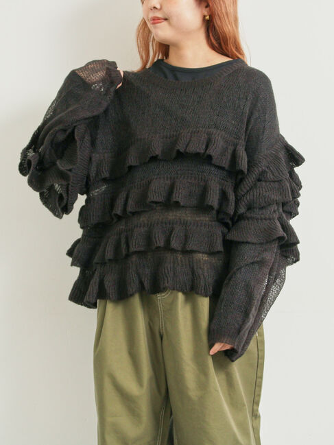 SM2「インナーSETモヘアタッチシアーフリルニット」|ニット・セーター|ブラック