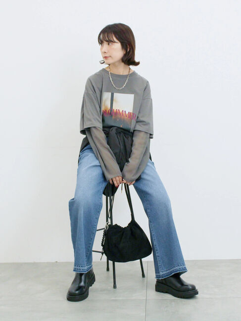 Samansa Mos2 blue「袖シフォンレイヤードプルオーバー」|Tシャツ・カットソー|