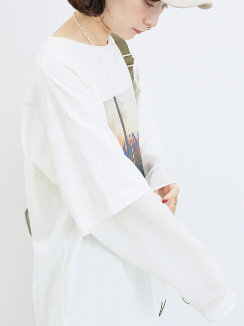 Samansa Mos2 blue「袖シフォンレイヤードプルオーバー」|Tシャツ・カットソー|