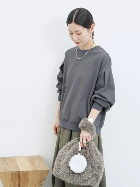 Samansa Mos2 blue「ポンチ袖タックプルオーバー」|Tシャツ・カットソー|