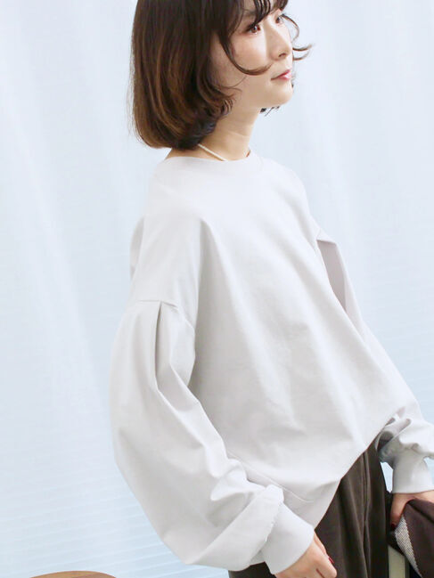 Samansa Mos2 blue「ポンチ袖タックプルオーバー」|Tシャツ・カットソー|Ｓグレー