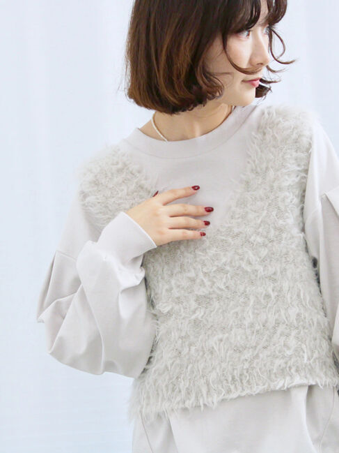 Samansa Mos2 blue「ふわふわショート丈ニットベスト」|ニット・セーター|