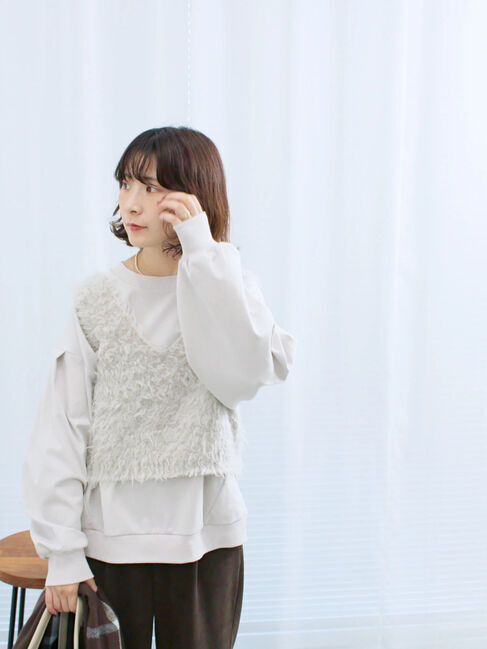 Samansa Mos2 blue「ふわふわショート丈ニットベスト」|ニット・セーター|