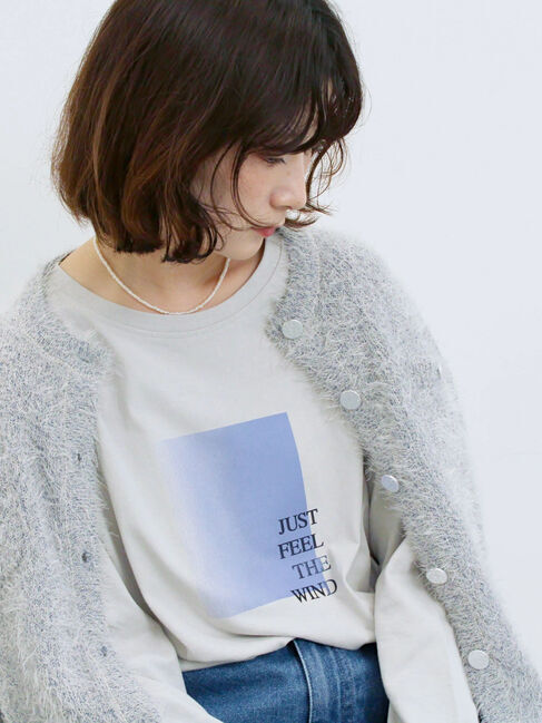 Samansa Mos2 blue「スクエアプリントプルオーバー」|Tシャツ・カットソー|