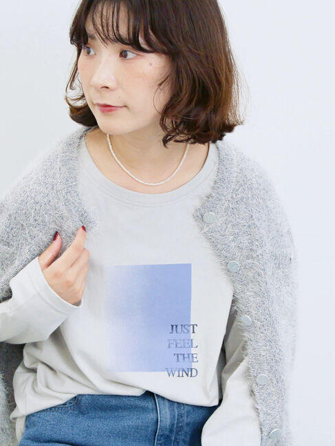 Samansa Mos2 blue「スクエアプリントプルオーバー」|Tシャツ・カットソー|