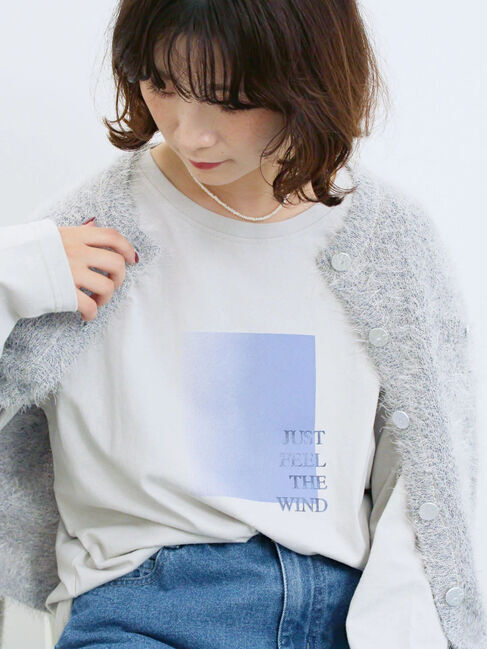 Samansa Mos2 blue「スクエアプリントプルオーバー」|Tシャツ・カットソー|Ｓグレー