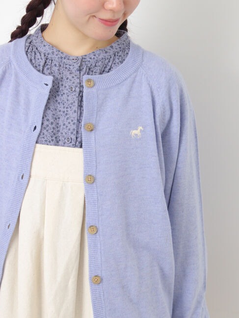 Samansa Mos2「刺繍入りパフスリーブカーディガン」|カーディガン|ブルー