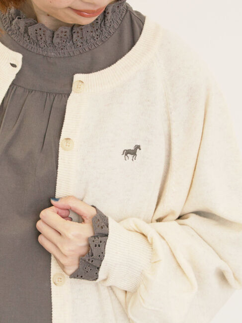 Samansa Mos2「刺繍入りパフスリーブカーディガン」|カーディガン|