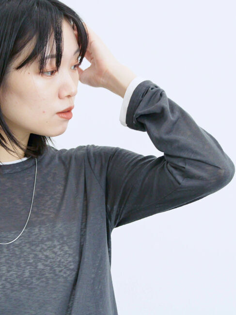 Samansa Mos2 blue「レイヤード風ロンT」|Tシャツ・カットソー|