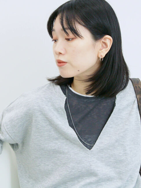 Samansa Mos2 blue「レイヤード風ロンT」|Tシャツ・カットソー|