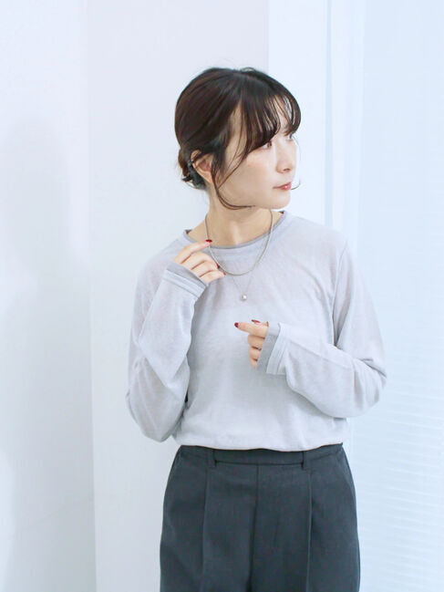 Samansa Mos2 blue「レイヤード風ロンT」|Tシャツ・カットソー|