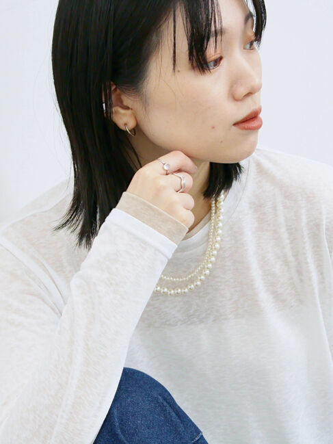 Samansa Mos2 blue「レイヤード風ロンT」|Tシャツ・カットソー|