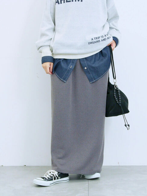 Samansa Mos2 blue「カットリブナロースカート」|スカート|