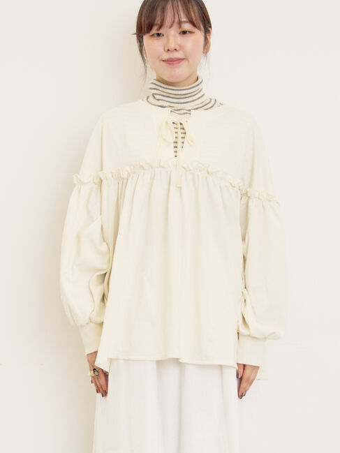 Samansa Mos2「ミニ裏毛切替ギャザープルオーバー」|Tシャツ・カットソー|