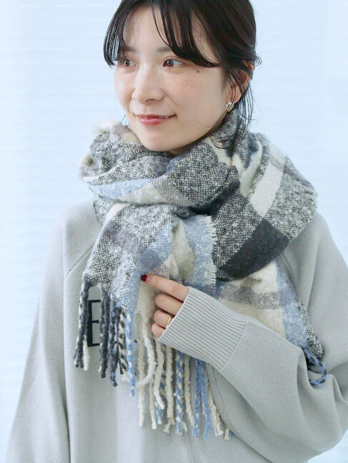 Samansa Mos2 blue「ブークレチェックマフラー」|その他|