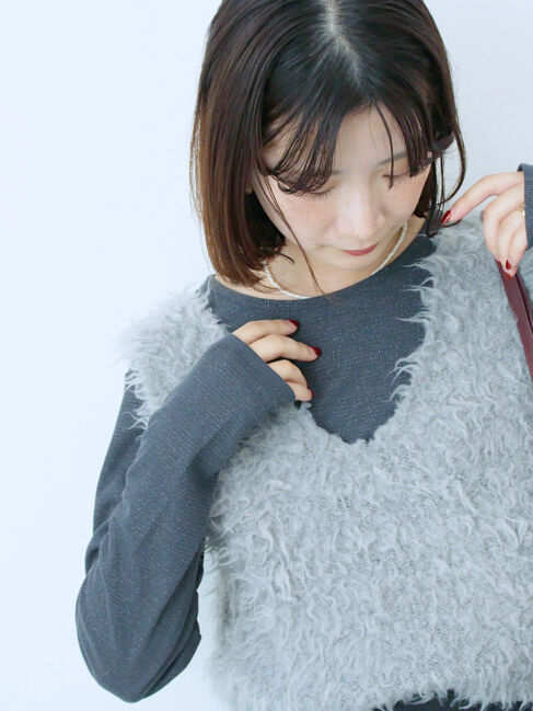 Samansa Mos2 blue「ラメリブプルオーバー」|Tシャツ・カットソー|