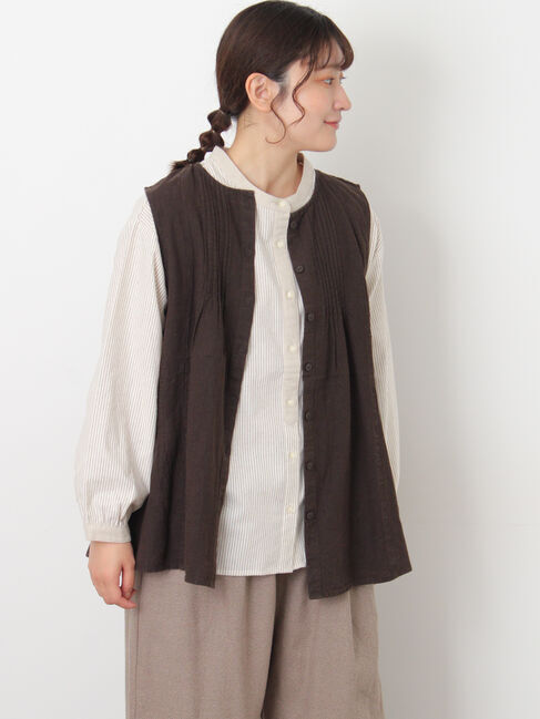 Samansa Mos2「【Cross&times;Linen】ピンタックベスト」|ダウンベスト・ベスト|チャコールグレー