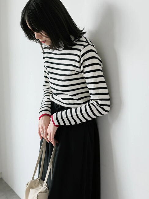 Samansa Mos2 blue「【Hug knit】リブハイネックプルオーバー」|ニット・セーター|