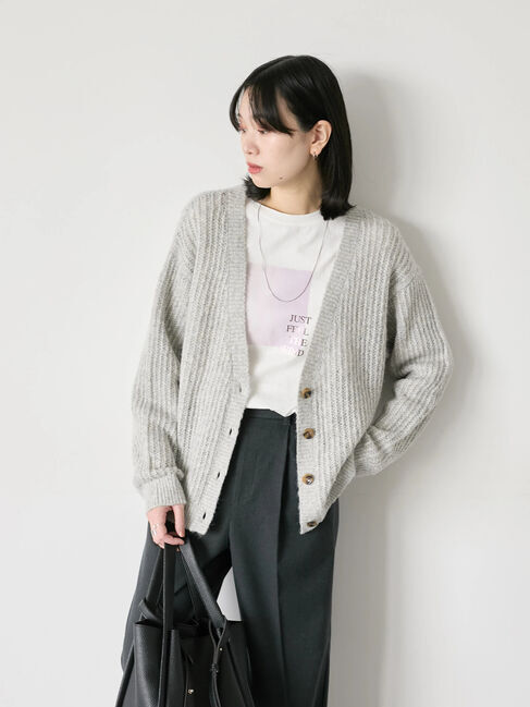 Samansa Mos2 blue「ラメニットVネックカーディガン」|カーディガン|ライトベージュ