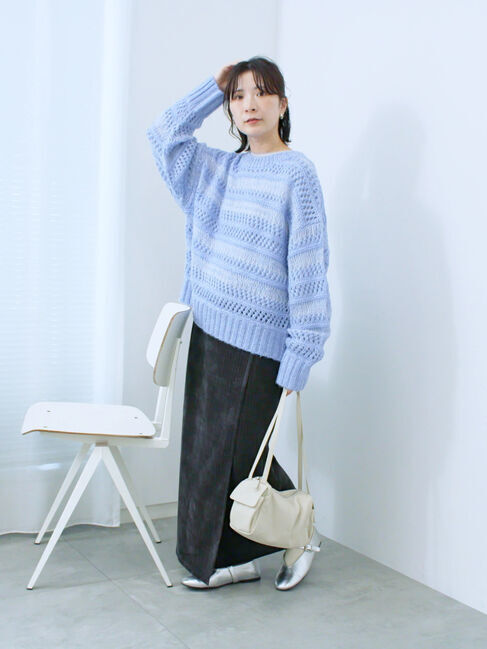 Samansa Mos2 blue「透かし柄ニットプルオーバー」|ニット・セーター|