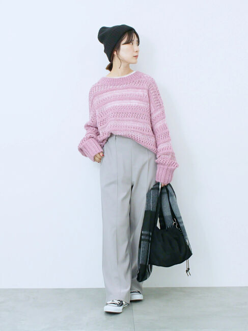 Samansa Mos2 blue「透かし柄ニットプルオーバー」|ニット・セーター|